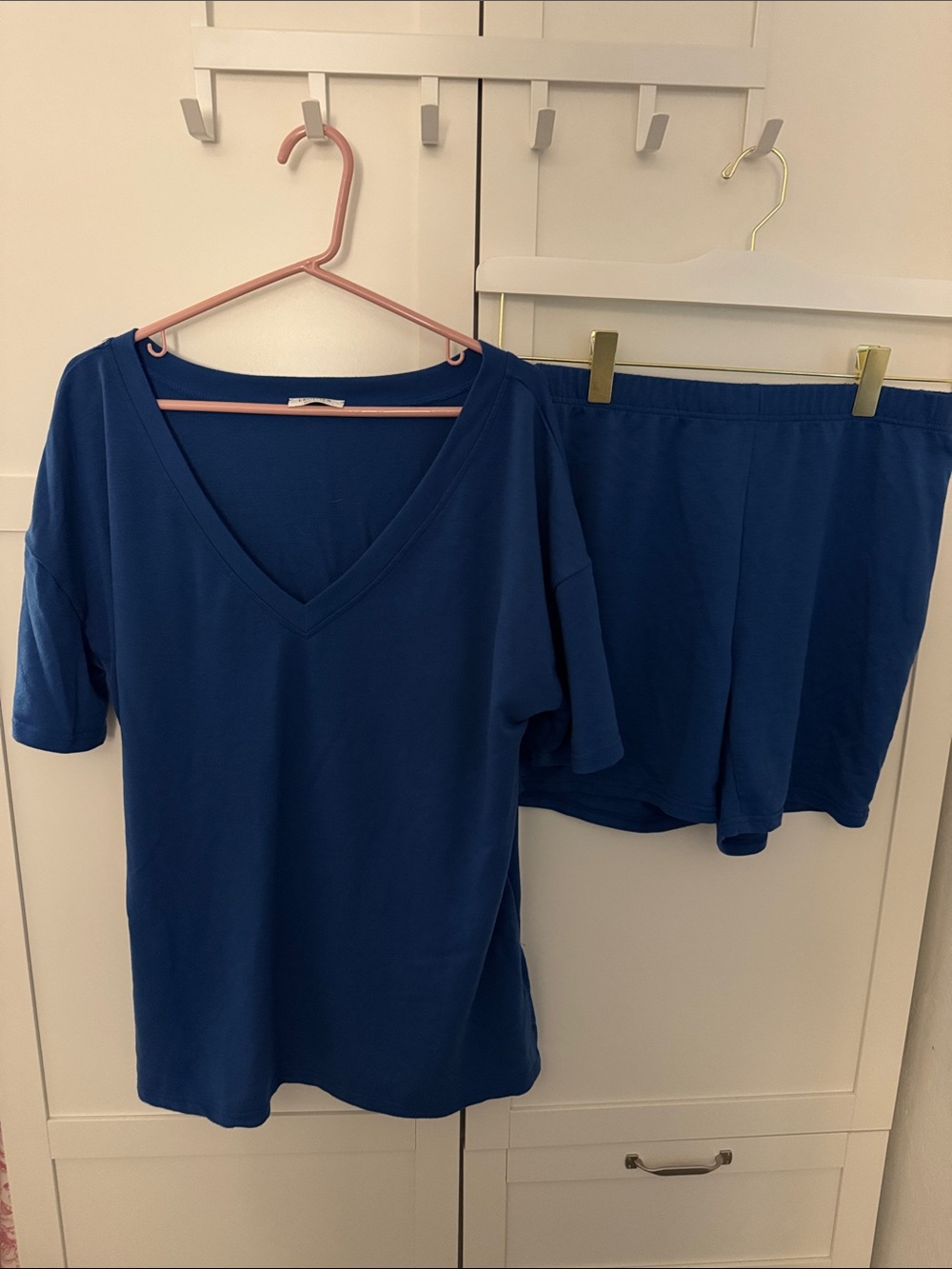 Soft V-Neck Short Sleeve Top & Elastic-Waist Shorts Sleep Set - Dark Blue